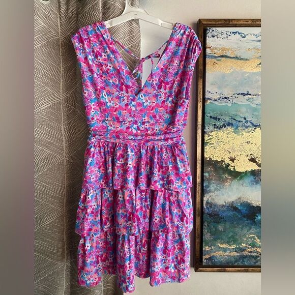 Lilly Pulitzer Mini  Dress Womens Size Small Floral Sleeveless Tiered Ruffle - Picture 8 of 16